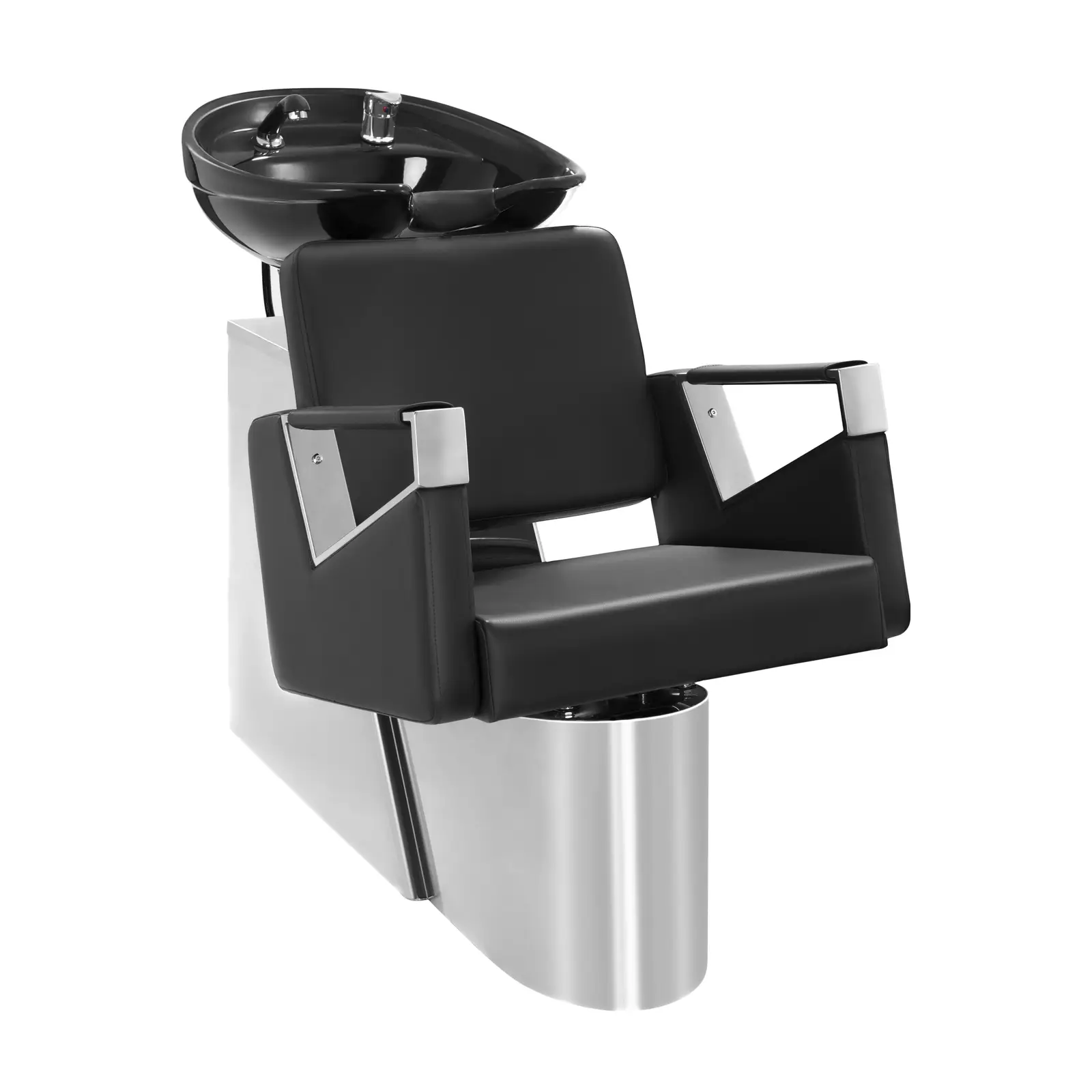 Kadeřnický mycí box s křeslem 600 x 505 mm Black základna z ušlechtilé oceli - Kadeřnická umyvadla physa