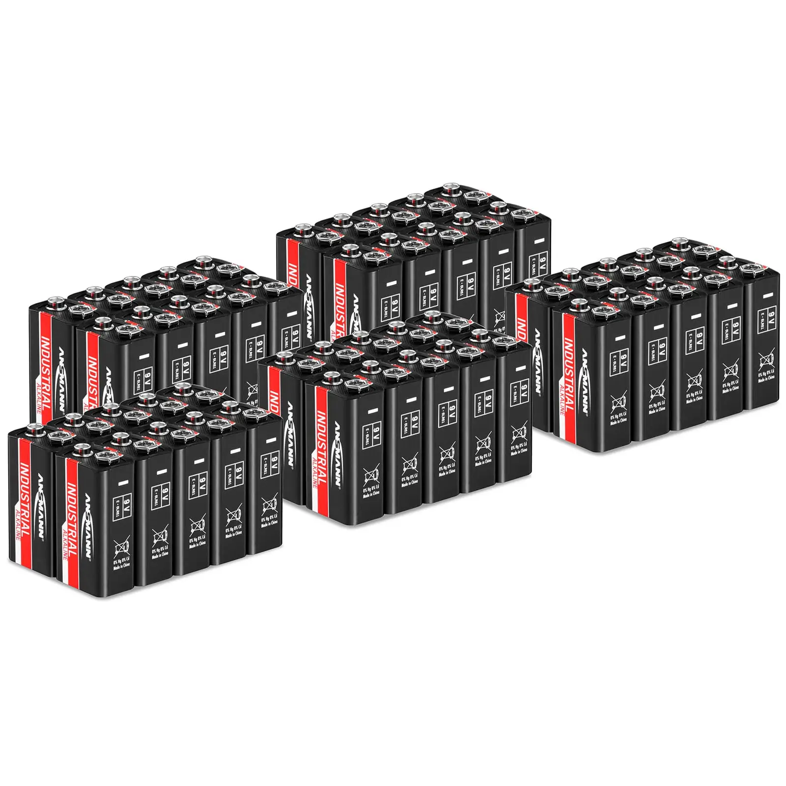 Výhodné balení 50 ks alkalické baterie INDUSTRIAL blokové 6LR61 9 V - Ansmann