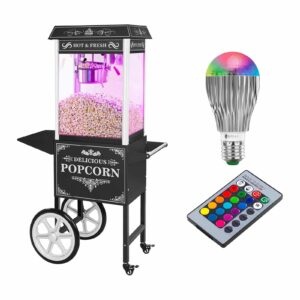 Stroj na popkorn s vozíkem a LED osvětlením retro vzhled černý - Stroje na popcorn Royal Catering