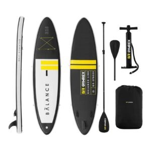 Nafukovací stand up paddleboard 145 kg černá / žlutá sada s pádlem a příslušenstvím - Vodní sporty Gymrex