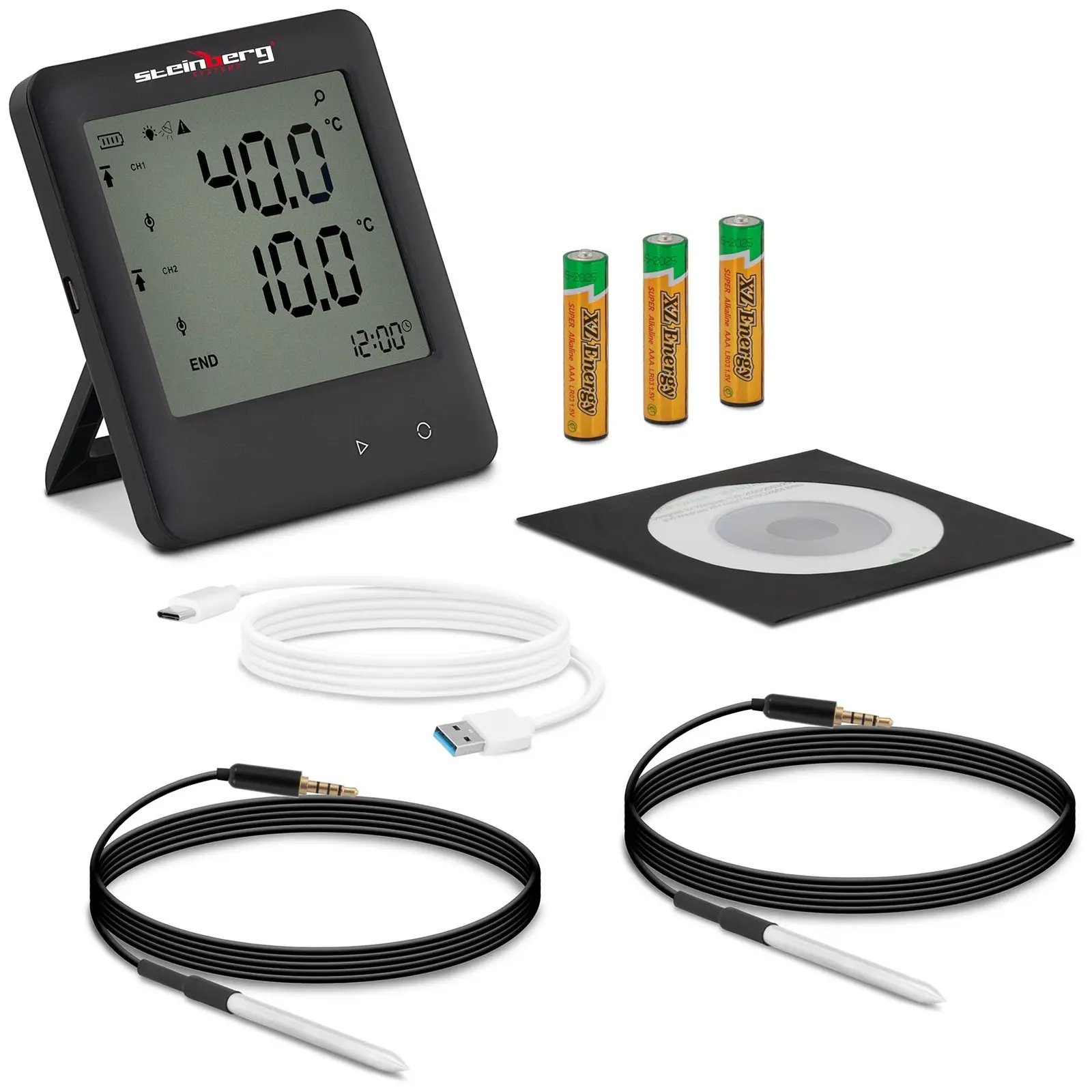 Datalogger teploty LCD teplota -40 až +125 ° C 2 externí čidla - Steinberg Systems