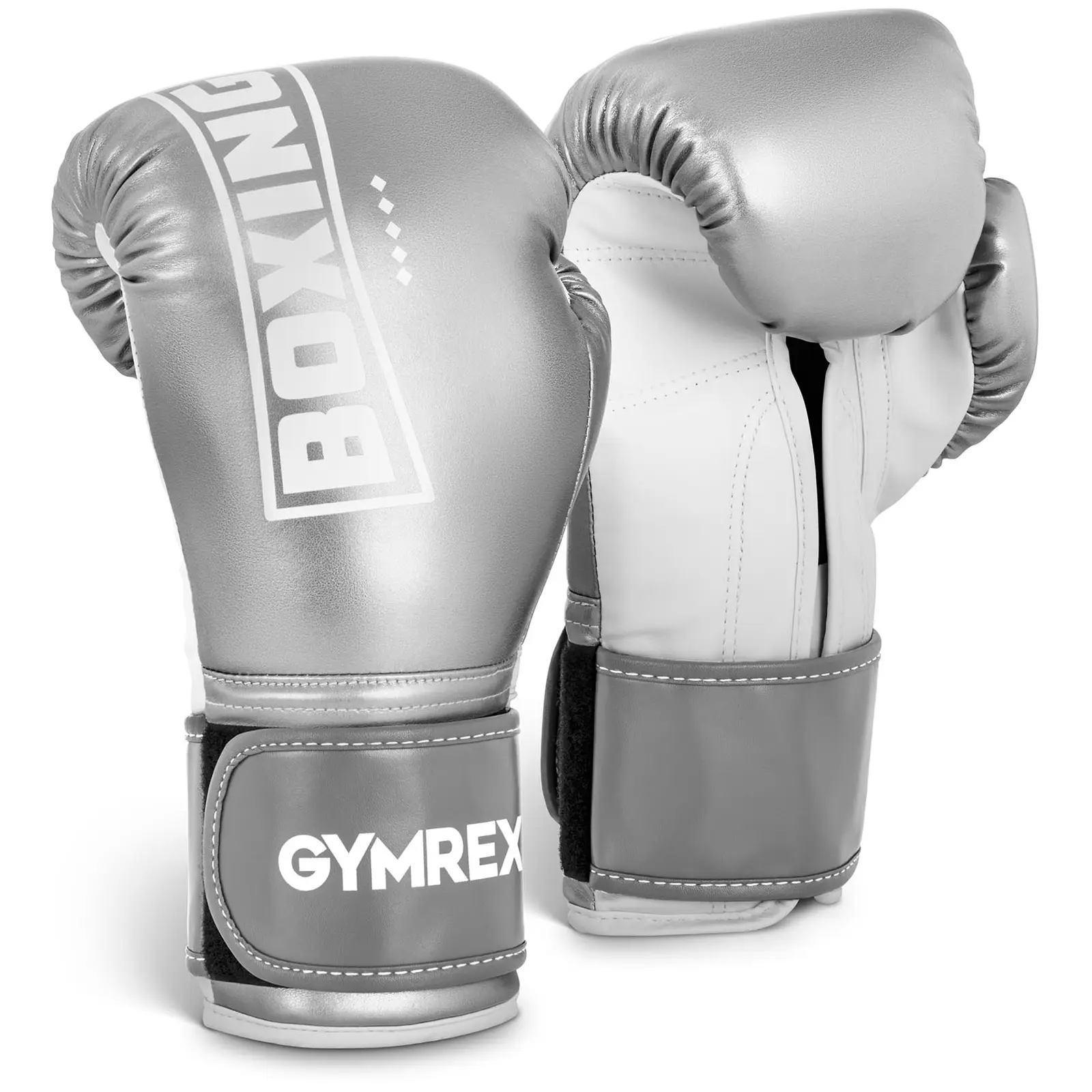 Boxerské rukavice 12 oz kovově stříbrné a bílé - Gymrex