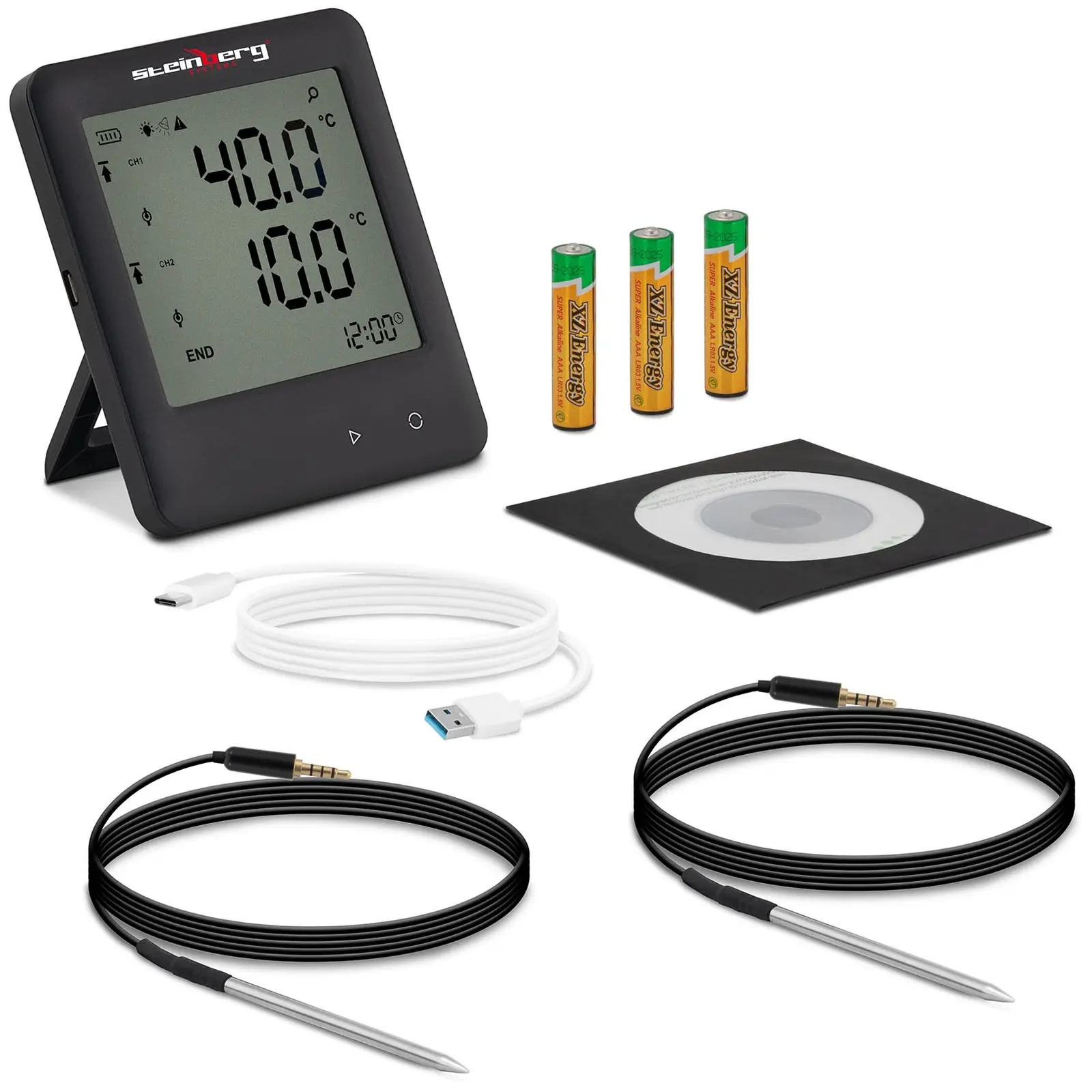 Datalogger teploty LCD teplota 200 až +250 ° C 2 externí čidla - Steinberg Systems